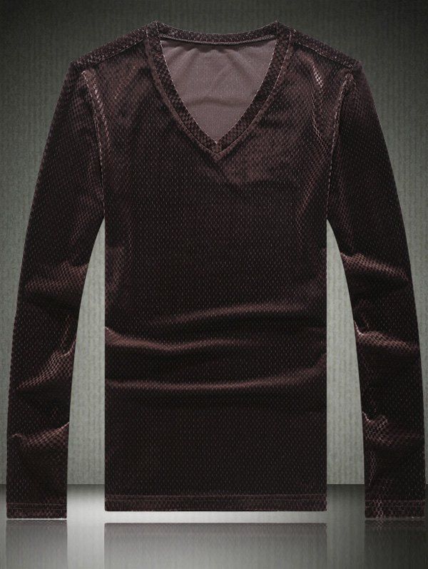 

Slim V-Neck Long Sleeve Velvet T-Shirt, Coffee