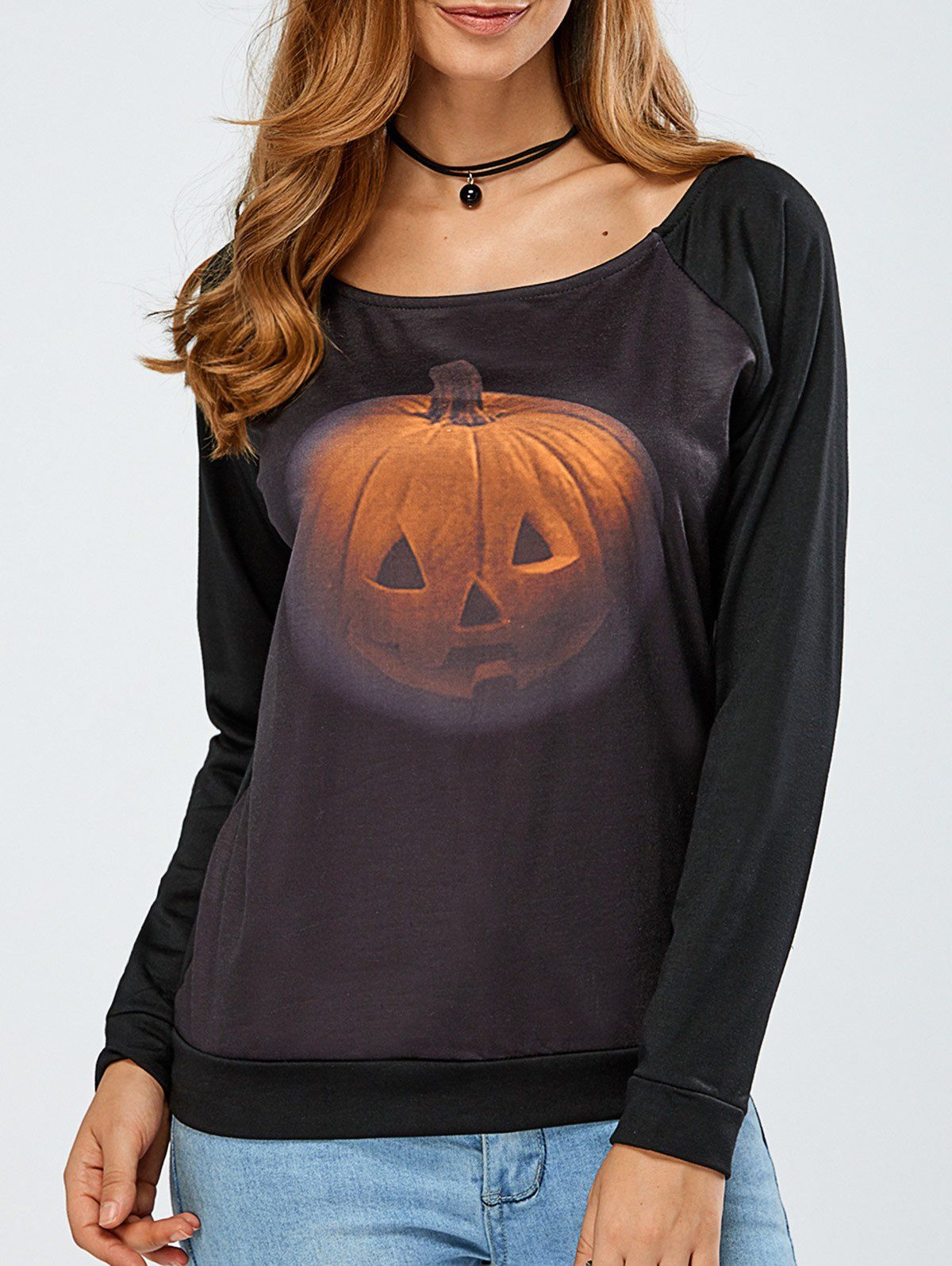 

Patchwork Halloween Pumpkin Print Sweatshirt, Black