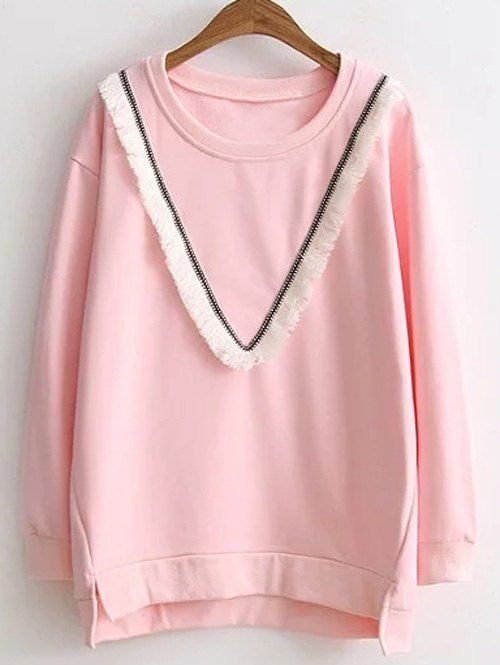 

Fringed Baggy Sweatshirt, Shallow pink