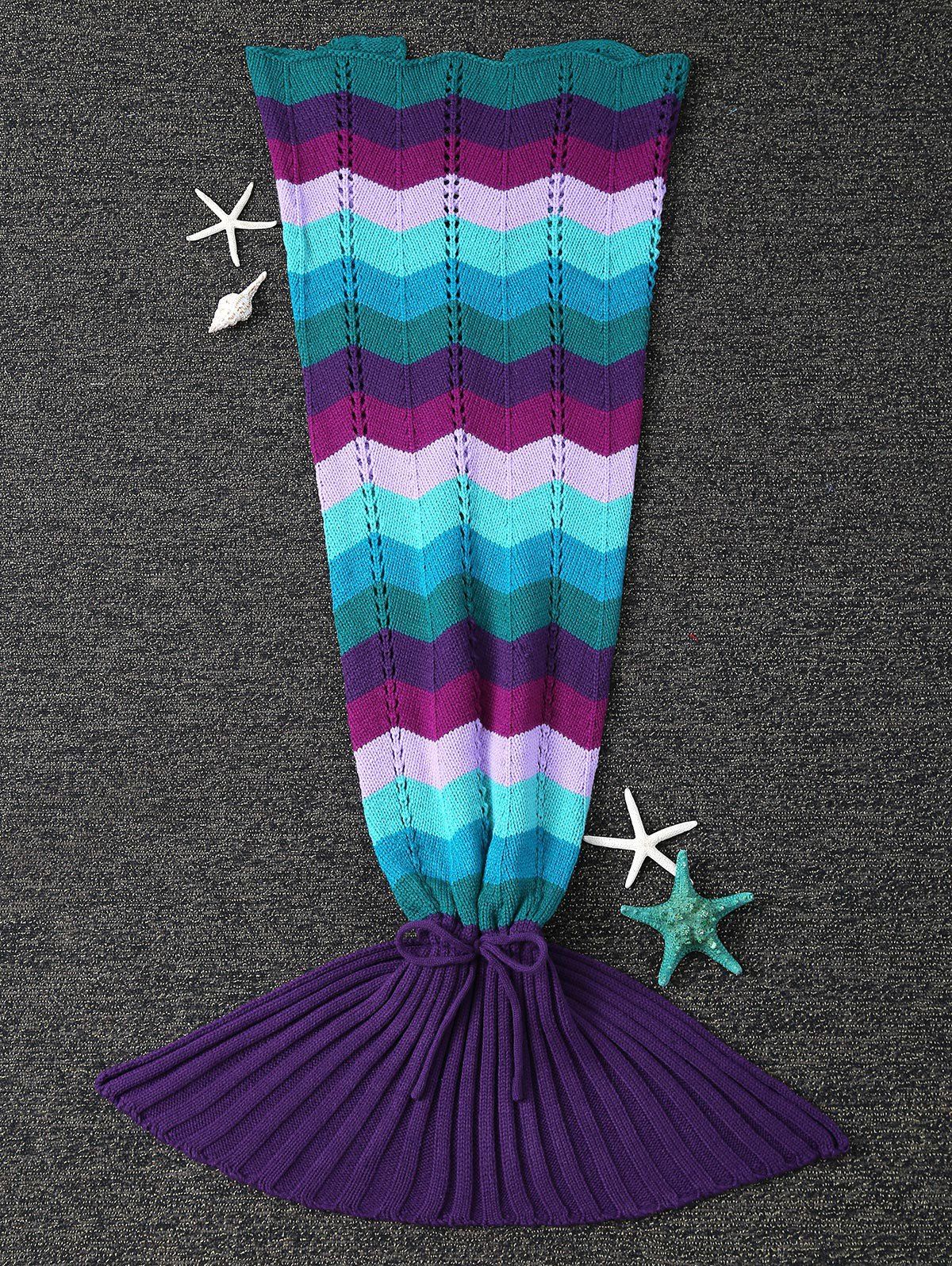 

Warmth Wave Stripe Pattern Knitted Mermaid Tail Blanket, Colormix
