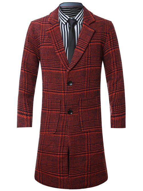 

Single-Breasted Lapel Houndstooth Splicing Wool Coat, Red