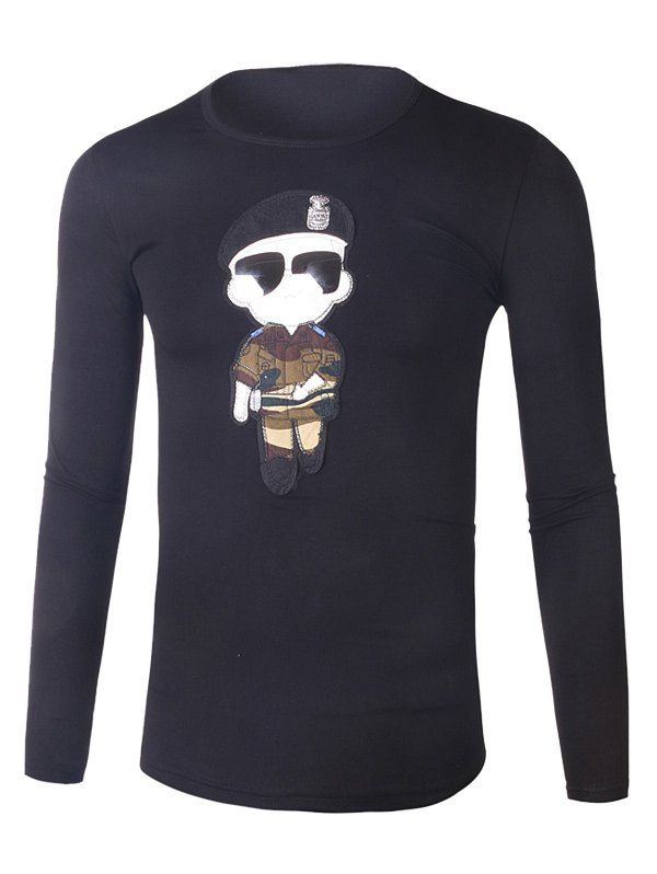 

Cartoon Soldier Applique Slim-Fit T-Shirt, Black