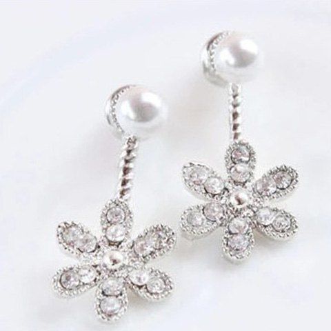 

Artificial Pearl Rhinestone Flower Earrings, Silver