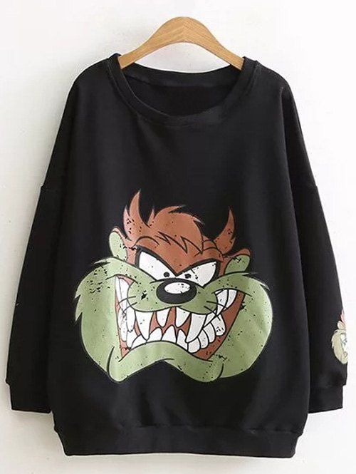 

Drop Shoulder Cartoon Plus Size Sweatshirt, Black