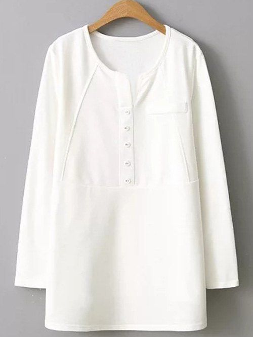 

Plus Size Button Embellished Blouse, White