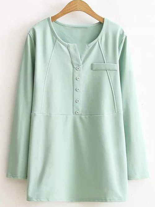 

Plus Size Button Embellished Blouse, Light green