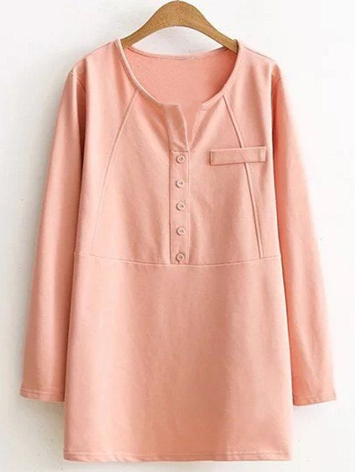 

Plus Size Button Embellished Blouse, Nude pink