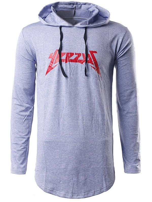 

Printed Long Sleeve Hooded T-Shirt, Light blue