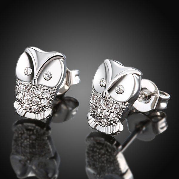 

Rhinestone Owl Earrings, Silver