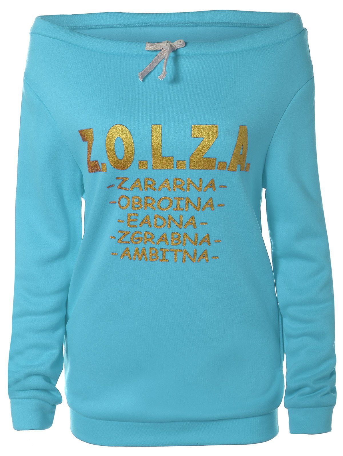 

Drawstring Letter Pattern Sweatshirt, Lake blue