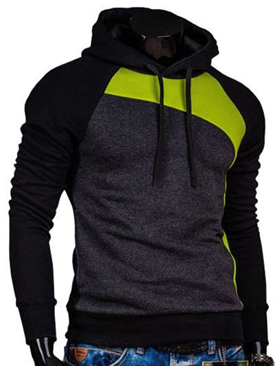 

IZZUMI Drawstring Paneled Raglan Sleeve Hoodie, Black and green