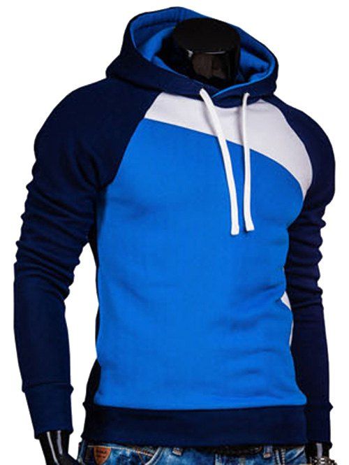 

IZZUMI Drawstring Paneled Raglan Sleeve Hoodie, Cadetblue + white