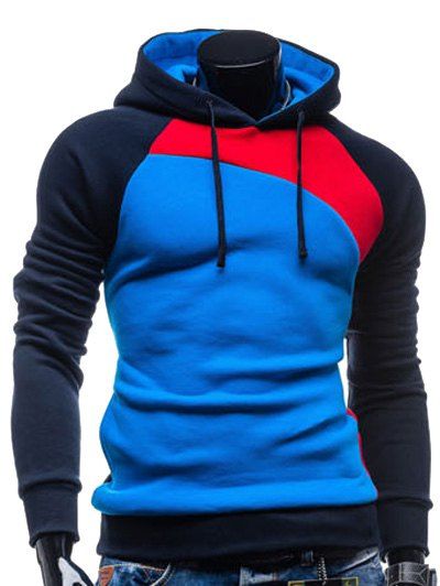 

IZZUMI Drawstring Paneled Raglan Sleeve Hoodie, Blue and red