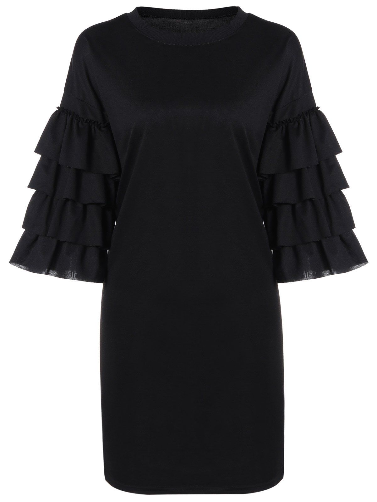 

Loose Tiered Bell Sleeve Dress, Black