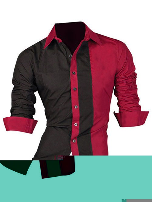 Chemise homme color block avec manches longues - Rouge 3XL