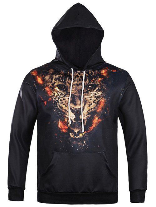

Kangaroo Pocket Tiger 3D Print Drawstring Hoodie, Black