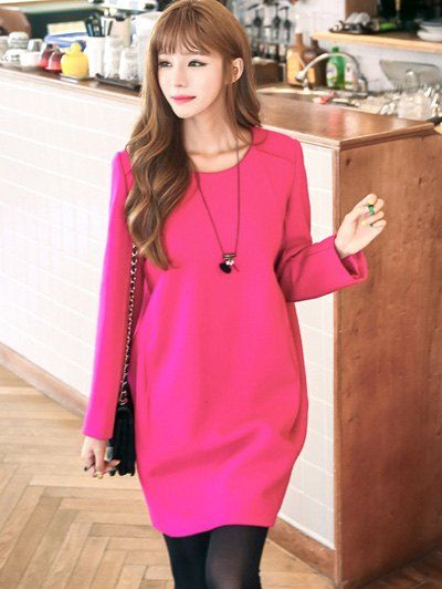 Loose-Fitting texturé uni Robe - Rouge Rose S