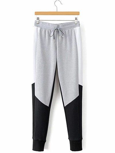 

Drawstring Color Block Narrow Feet Pants, Gray