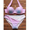 Halter Ombre froncée Bikini String Set - Rose M