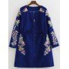 Floral Embroidery Drawstring Coat - SAPPHIRE BLUE S