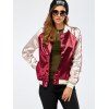 Autumn Color Block Baseball Jacket - WINE RED XL