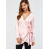 Bowknot douce Plongeant Satin Wrap Shirt - Rose S