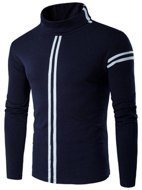 [68% OFF] 2019 Varsity Stripe Long Sleeve Roll Neck T-Shirt In ...