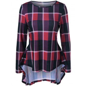 [41% Off] 2021 High Low Plaid Peplum Flowy Blouse In Checked 