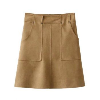 [64% OFF] 2019 Faux Suede Pockets A-Line Skirt In KHAKI | DressLily