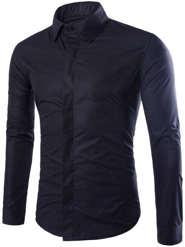 

Long Sleeve Fly Front Shirt, Black