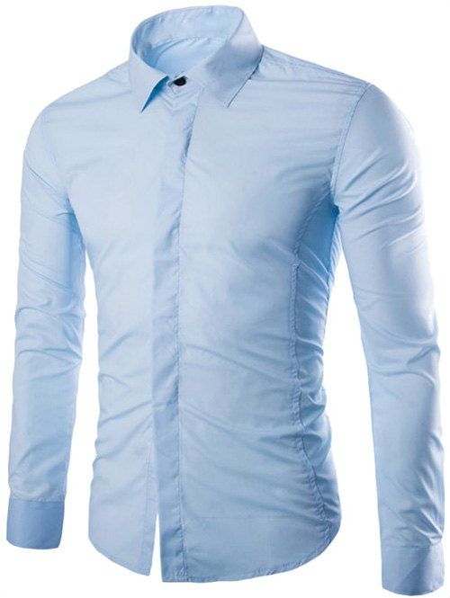 

Long Sleeve Fly Front Shirt, Light blue