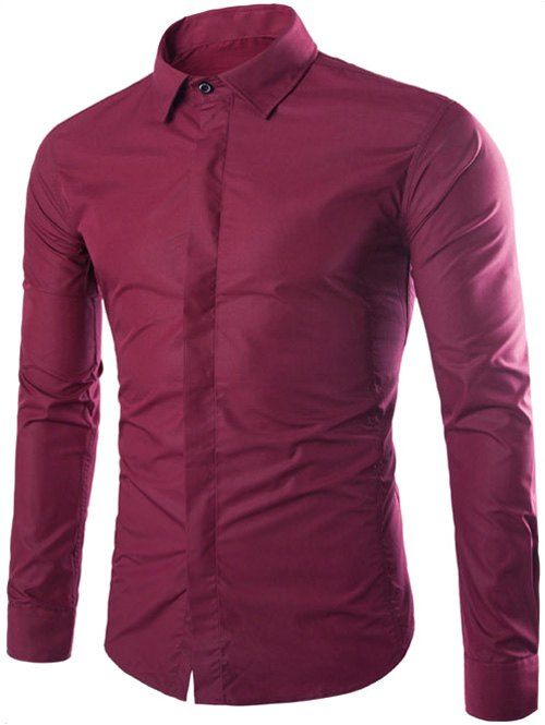 

Long Sleeve Fly Front Shirt, Wine red
