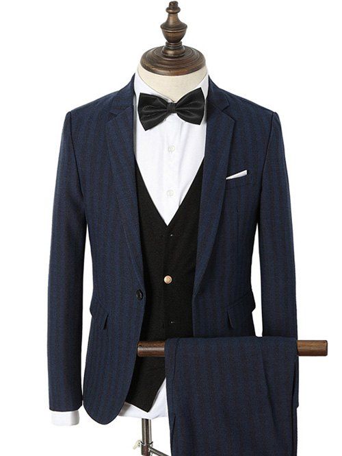 

Single Breasted Lapel Collar Striped Twinset Suit, Deep blue