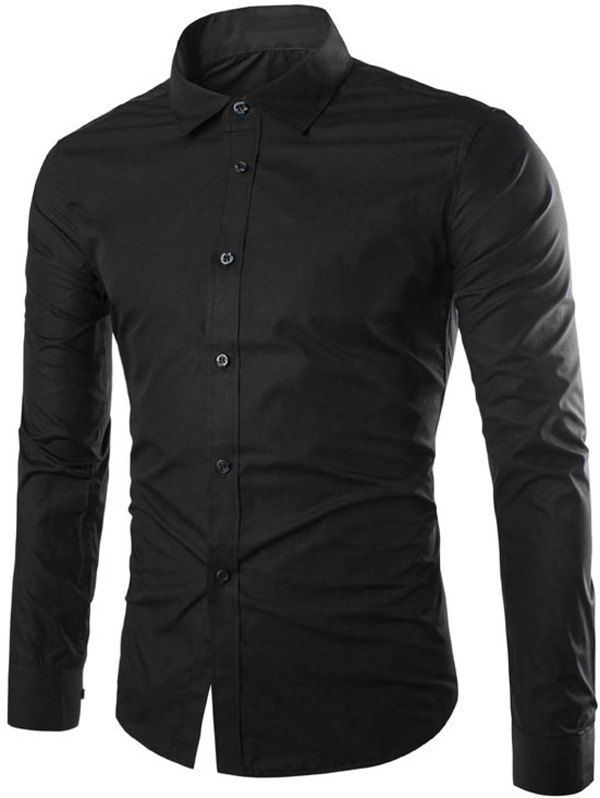 

Shirt Collar Single Breasted Long Sleeve Shirt, Black