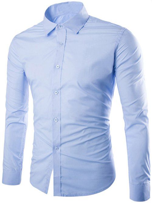 

Shirt Collar Single Breasted Long Sleeve Shirt, Light blue