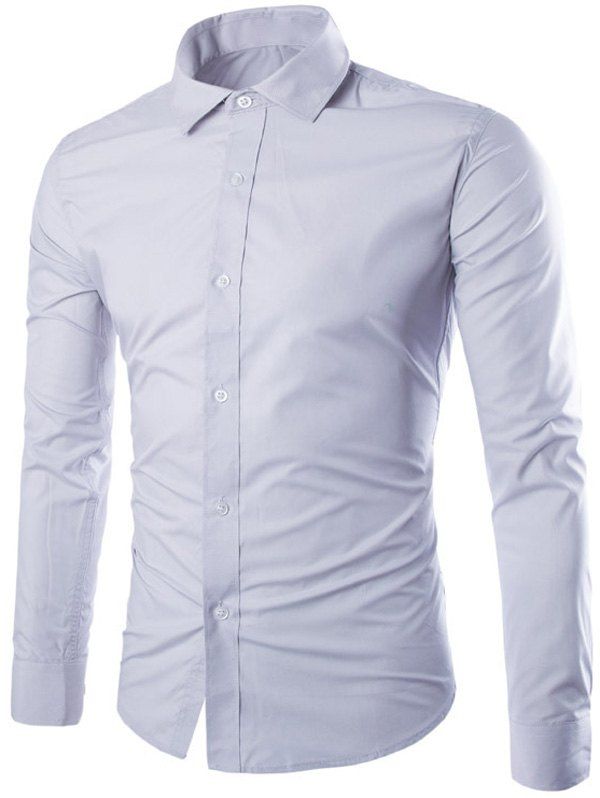 

Shirt Collar Single Breasted Long Sleeve Shirt, Light gray