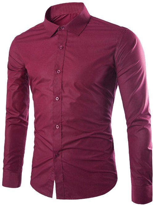 

Shirt Collar Single Breasted Long Sleeve Shirt, Wine red