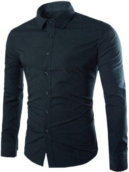 

Shirt Collar Single Breasted Long Sleeve Shirt, Blackish green