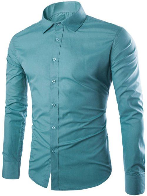 

Shirt Collar Single Breasted Long Sleeve Shirt, Sage green