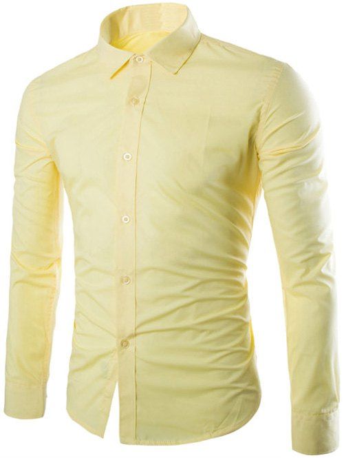 

Shirt Collar Single Breasted Long Sleeve Shirt, Yellow