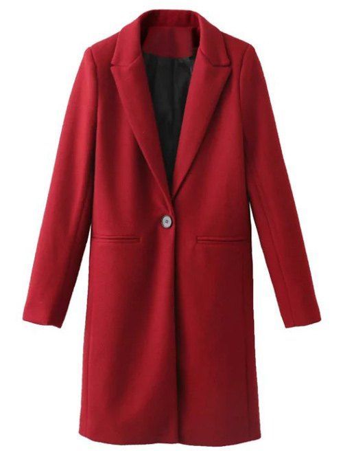 Casual Buttoned Woolen Coat - RED XS