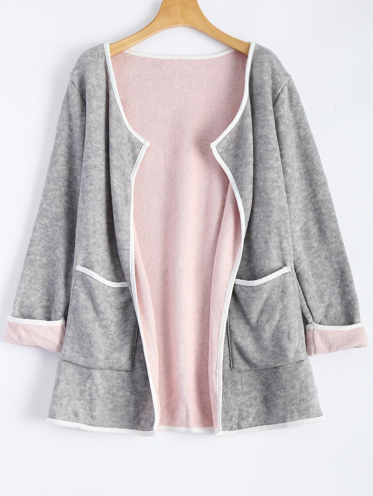 

Piped Pocket Long Cardigan, Gray
