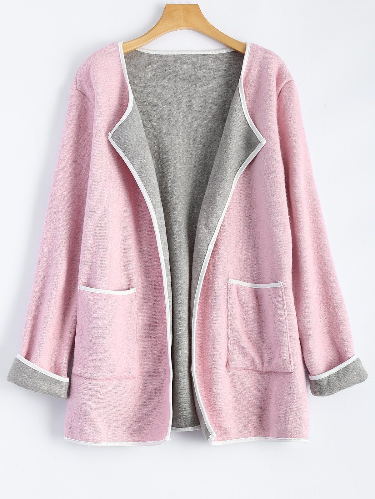 

Piped Pocket Long Cardigan, Pink