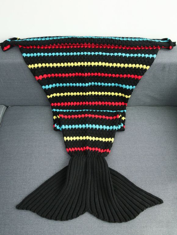 Couverture tricotée en queue de sirène géométrique avec motifs acryliques colorés - multicolore 