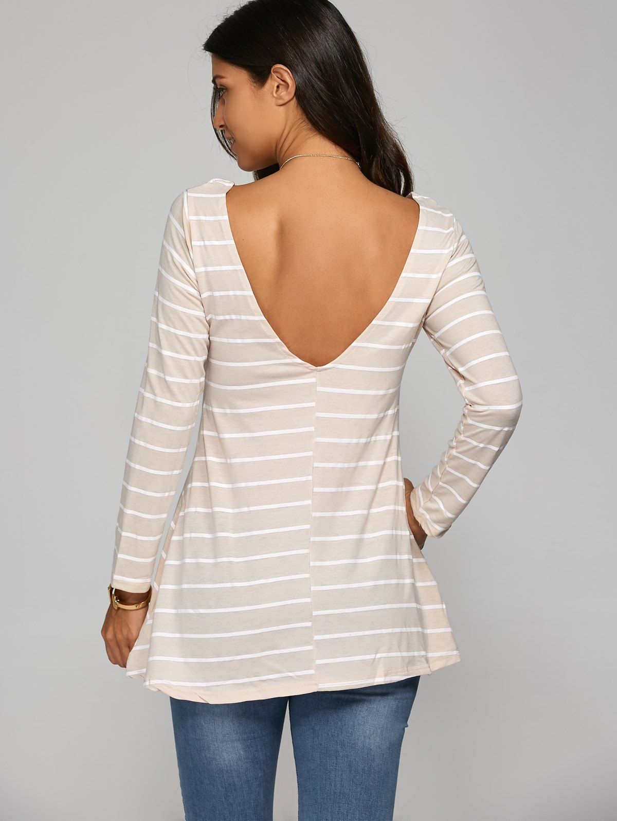 

Striped Open Back T-Shirt, Apricot