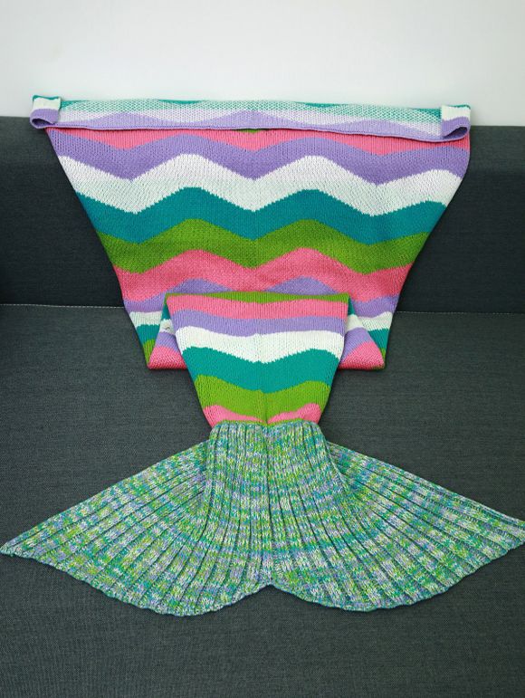 Couverture tricotée en queue de sirène avec bandes ondulées colorées - multicolore 