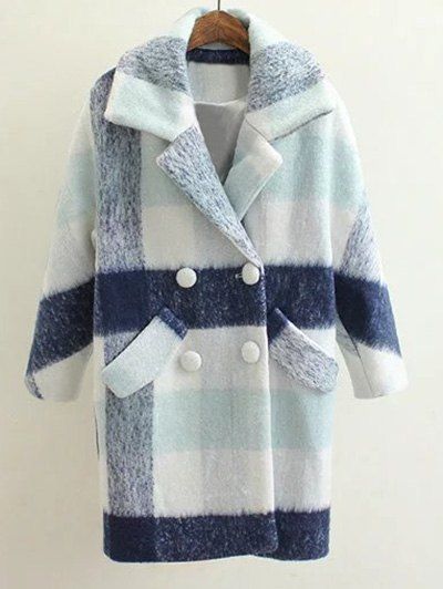 

Woolen Checked Pea Coat, Light blue