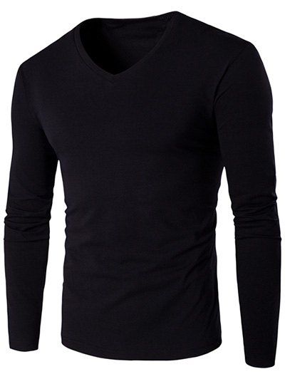 

Slim Fit V Neck Long Sleeve T-Shirt, Black