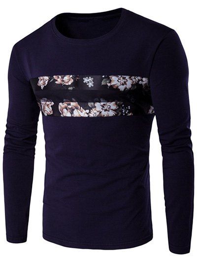 

Round Neck Long Sleeve Floral Pattern T-Shirt, Cadetblue