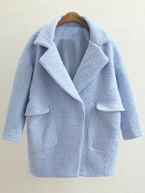 

Pockets Loose Pea Coat, Light blue